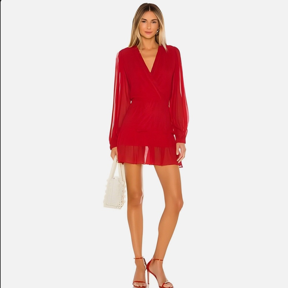 Karina Grimaldi Athena Solid Mini Dress Red Silk Chiffon